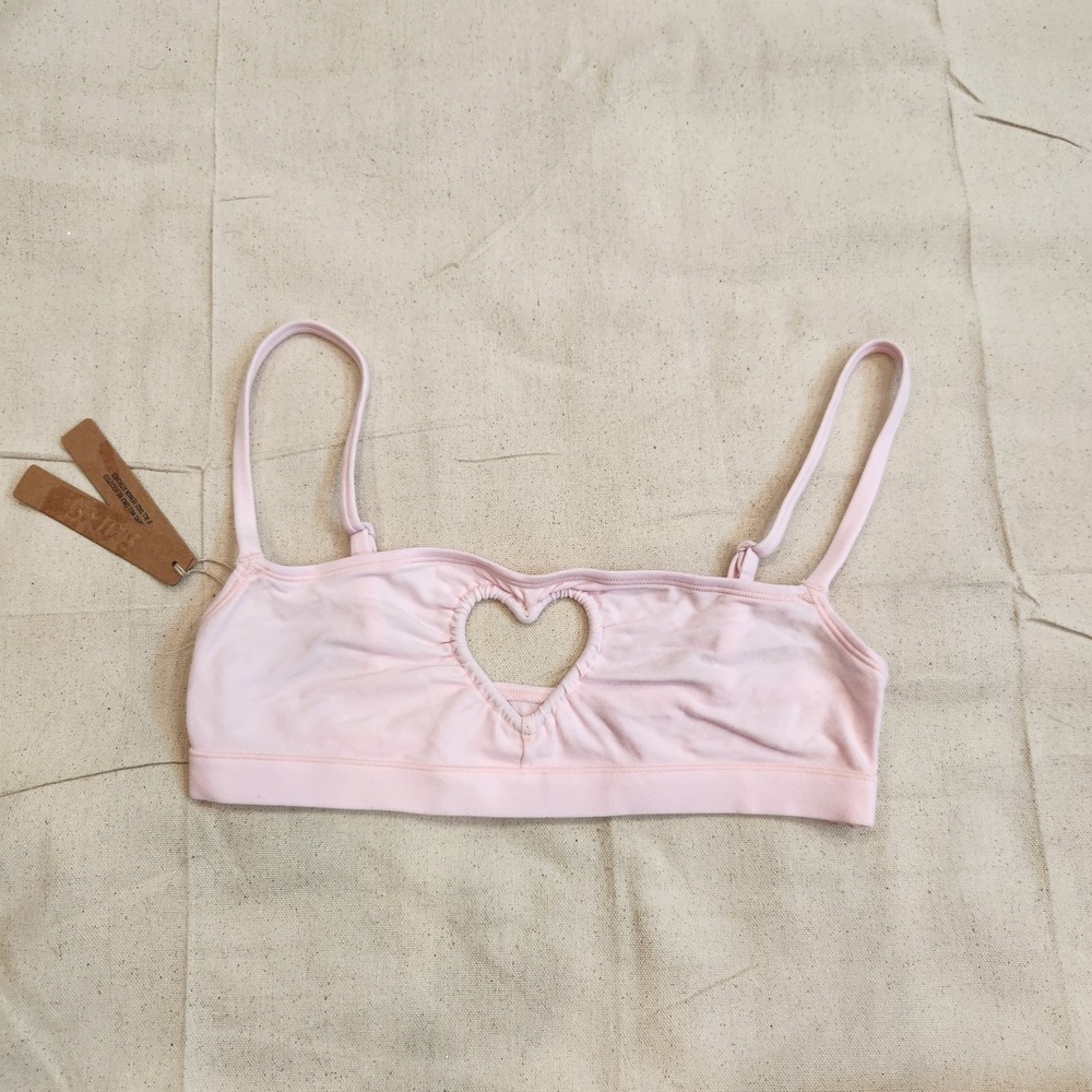 New SKIMS Cotton Jersey Heart Scoop Bralette Small S Cherry Blossom Pink Cutout